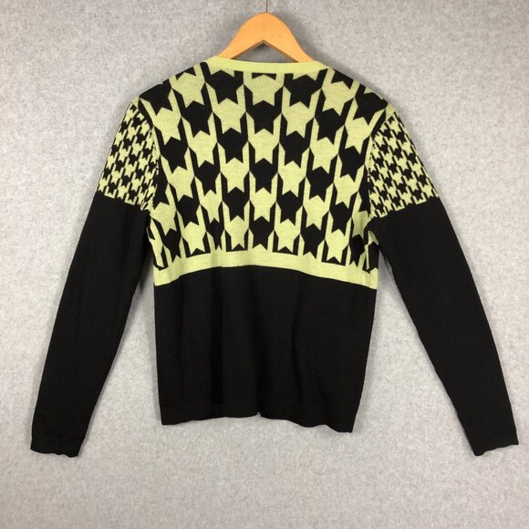 Worth New York Green Black Houndstooth Cardigan Wool Y2k Size Medium - Picture 6 of 7